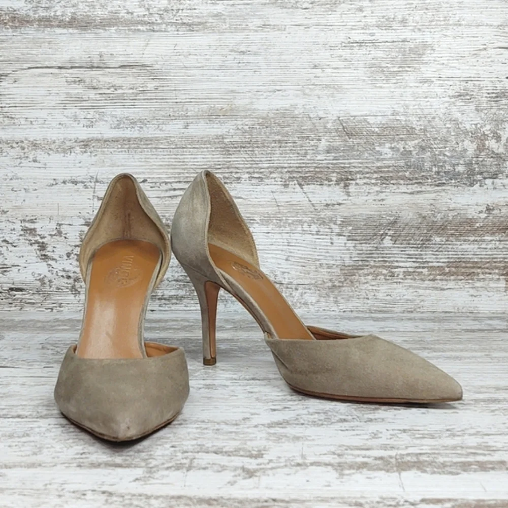 Vince Celeste Taupe Suede Leather D'orsay Pumps